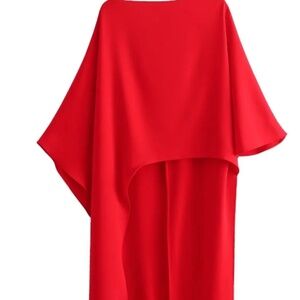 Red asymmetrical blouse dress